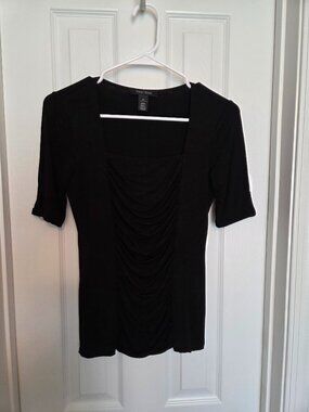 WHBM Black Short Sleeve Shirred Top. Size XS